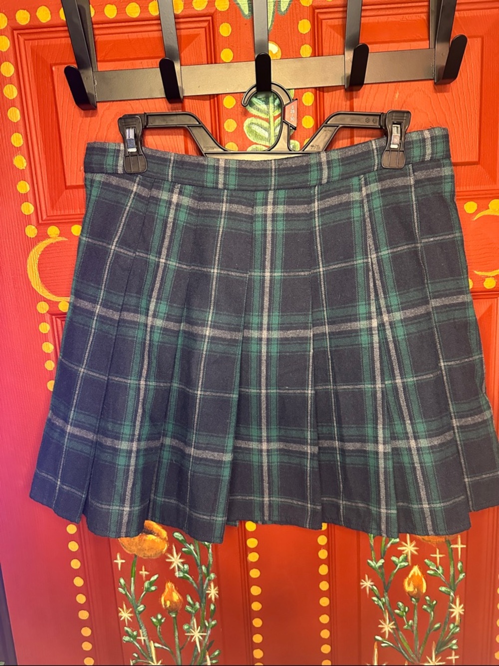 SHEIN Navy and Green Plaid Pleated Mini Skirt